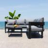 SAFAVIEH Outdoor Patio Furniture Collection – Viola Black & Grey Corner Set with Table, Modern Steel & Rope Sectional Sofa (PAT7754B)(Black/Grey)