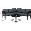 SAFAVIEH Outdoor Patio Furniture Collection – Viola Black & Grey Corner Set with Table, Modern Steel & Rope Sectional Sofa (PAT7754B)(Black/Grey)