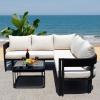 SAFAVIEH Outdoor Patio Furniture Collection – Viola Black & Grey Corner Set with Table, Modern Steel & Rope Sectional Sofa (PAT7754B)(Black/Taupe)