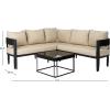 SAFAVIEH Outdoor Patio Furniture Collection – Viola Black & Grey Corner Set with Table, Modern Steel & Rope Sectional Sofa (PAT7754B)(Black/Taupe)