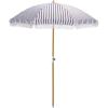 SAFAVIEH Outdoor – Bella 6.5 FT Beach Umbrella – Canopy with White Fringe Trim, Tilt Function, Aluminum Pole, Weather Resistant for Beach, Patio, Garden (PAT8504)(Black Stripe)