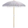 SAFAVIEH Outdoor – Bella 6.5 FT Beach Umbrella – Canopy with White Fringe Trim, Tilt Function, Aluminum Pole, Weather Resistant for Beach, Patio, Garden (PAT8504)(Navy Striped)
