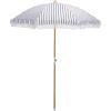 SAFAVIEH Outdoor – Bella 6.5 FT Beach Umbrella – Canopy with White Fringe Trim, Tilt Function, Aluminum Pole, Weather Resistant for Beach, Patio, Garden (PAT8504)(Hunter Green Stripe)