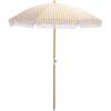 SAFAVIEH Outdoor – Bella 6.5 FT Beach Umbrella – Canopy with White Fringe Trim, Tilt Function, Aluminum Pole, Weather Resistant for Beach, Patio, Garden (PAT8504)(Yellow Stripe)