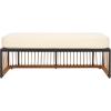 SAFAVIEH Outdoor Collection Bola Natural Brown Faux Rattan/Beige Cushion Bench (Fully Assembled)