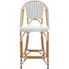 SAFAVIEH Outdoor Collection California White Bistro Woven Coastal 25-inch Counter Stool (Fully Assembled)(White/Navy)