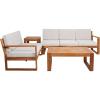 SAFAVIEH Outdoor Collection Catryn Grey/Beige Cushion Solid Wood 4-Piece Conversation Patio Set(Natural/Light Grey)