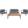 SAFAVIEH Outdoor Collection Chicopee Natural/Light Grey Solid Wood Corner Conversation Patio Set(Natural/Grey)
