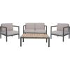 SAFAVIEH Outdoor Collection Chicopee Natural/Light Grey Solid Wood Corner Conversation Patio Set(Natural/Light Grey)