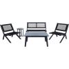 SAFAVIEH Outdoor Collection Kobina Natural/Natural Rope Solid Wood 5-Piece Conversation Patio Set(Black/Black)