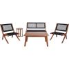 SAFAVIEH Outdoor Collection Kobina Natural/Natural Rope Solid Wood 5-Piece Conversation Patio Set(Natural/Black)