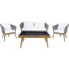 SAFAVIEH Outdoor Collection Malsor Black/White Wicker 4-Piece Outdoor Conversation Patio Set(Grey/Grey)