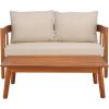 SAFAVIEH Outdoor Collection Owen Natural Brown/Taupe Cushion Solid Wood Bench & Table Set(Natural/Taupe)