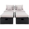 SAFAVIEH Outdoor Collection Pramla Black/Light Grey Cushion Settee & Ottoman (Fully Assembled) – Set of 2(Black/Light Grey)