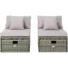 SAFAVIEH Outdoor Collection Pramla Black/Light Grey Cushion Settee & Ottoman (Fully Assembled) – Set of 2(Grey / Grey)