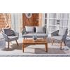 SAFAVIEH Outdoor Collection Velso Beige/Beige/Natural Solid Wood 4-Piece Conversation Patio Set(Grey / Grey)