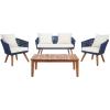 SAFAVIEH Outdoor Collection Velso Beige/Beige/Natural Solid Wood 4-Piece Conversation Patio Set(Navy/Beige)