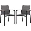SAFAVIEH Outdoor Patio Furniture Collection – Dexter White Aluminum Arm Chair Set of 2 with Teak Arms, Textilene Seating, Fully Assembled (PAT4050C-SET2)(Black)