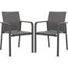 SAFAVIEH Outdoor Patio Furniture Collection – Dexter White Aluminum Arm Chair Set of 2 with Teak Arms, Textilene Seating, Fully Assembled (PAT4050C-SET2)(Grey)