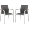 SAFAVIEH Outdoor Patio Furniture Collection – Dexter White Aluminum Arm Chair Set of 2 with Teak Arms, Textilene Seating, Fully Assembled (PAT4050C-SET2)(White)