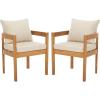 SAFAVIEH Outdoor Patio Furniture Collection – Kento Dining Chair Set of 2, Solid Wood Frame with Taupe Cushions, Fully Assembled, Natural Finish (PAT7096A)(Natural/Taupe)