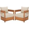 SAFAVIEH Outdoor Patio Furniture Collection – Kento Natural Wood Arm Chair Set of 2 with Taupe Cushions, Wide & Deep Comfortable Seating, Modern Design (PAT7097A)(Natural/Taupe)