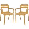 SAFAVIEH Outdoor Patio Furniture Collection – Sarah Green Stacking Dining Armchair Set of 2, Fully Assembled Outdoor Chairs, Modern Slatted Design, Weather-Resistant Patio Seating (PAT4703D-SET2)(Yellow)