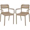 SAFAVIEH Outdoor Patio Furniture Collection – Sarah Green Stacking Dining Armchair Set of 2, Fully Assembled Outdoor Chairs, Modern Slatted Design, Weather-Resistant Patio Seating (PAT4703D-SET2)(Beige)