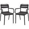 SAFAVIEH Outdoor Patio Furniture Collection – Sarah Green Stacking Dining Armchair Set of 2, Fully Assembled Outdoor Chairs, Modern Slatted Design, Weather-Resistant Patio Seating (PAT4703D-SET2)(Black)