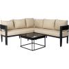 SAFAVIEH Outdoor Patio Furniture Collection – Viola Black & Grey Corner Set with Table, Modern Steel & Rope Sectional Sofa (PAT7754B)(Black/Taupe)