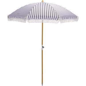 SAFAVIEH Outdoor – Bella 6.5 FT Beach Umbrella – Canopy with White Fringe Trim, Tilt Function, Aluminum Pole, Weather Resistant for Beach, Patio, Garden (PAT8504)(Black Stripe)
