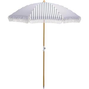 SAFAVIEH Outdoor – Bella 6.5 FT Beach Umbrella – Canopy with White Fringe Trim, Tilt Function, Aluminum Pole, Weather Resistant for Beach, Patio, Garden (PAT8504)(Hunter Green Stripe)