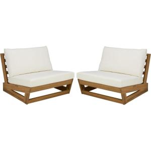 SAFAVIEH Outdoor – Duncan Chair Set of 2 – Natural & Beige Solid Wood – Weather Resistant – Ideal for Patio, Deck, Backyard, 32.68″ W x 34″ D x 24.4″ H (PAT7336A-SET2)(Natural/Beige)