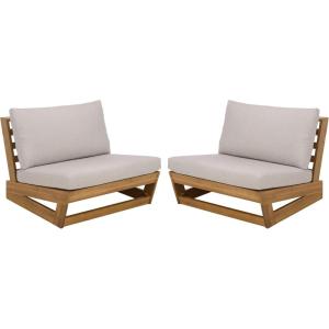 SAFAVIEH Outdoor – Duncan Chair Set of 2 – Natural & Beige Solid Wood – Weather Resistant – Ideal for Patio, Deck, Backyard, 32.68″ W x 34″ D x 24.4″ H (PAT7336A-SET2)(Natural/Light Grey)
