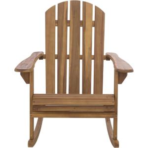 SAFAVIEH Outdoor – Stowe Adirondack Rocking Chair – Teak-Brown Solid Wood – Weather Resistant – Ideal for Patio, Deck, Porch, Backyard, 18.3″ Seat Height (PAT6001A)(Teak)