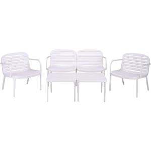 SAFAVIEH Outdoor – Thompson Conversation Set – Green – 5-Piece Patio Set with Bench, 2 Chairs & Modular Coffee Tables – Weather Resistant – Ideal for Deck, Porch, Backyard (PAT4706D)(White)