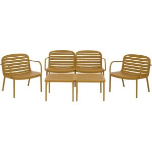SAFAVIEH Outdoor – Thompson Conversation Set – Green – 5-Piece Patio Set with Bench, 2 Chairs & Modular Coffee Tables – Weather Resistant – Ideal for Deck, Porch, Backyard (PAT4706D)(Yellow)