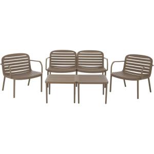SAFAVIEH Outdoor – Thompson Conversation Set – Green – 5-Piece Patio Set with Bench, 2 Chairs & Modular Coffee Tables – Weather Resistant – Ideal for Deck, Porch, Backyard (PAT4706D)(Beige)