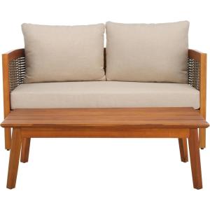SAFAVIEH Outdoor Collection Amanda Natural Acacia Solid Wood/Taupe Cushion Bench & Table Set