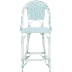 SAFAVIEH Outdoor Collection California White Bistro Woven Coastal 25-inch Counter Stool (Fully Assembled)(Baby Blue/White)