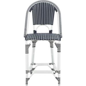 SAFAVIEH Outdoor Collection California White Bistro Woven Coastal 25-inch Counter Stool (Fully Assembled)(Navy/Navy)