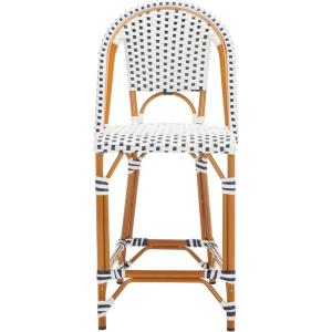 SAFAVIEH Outdoor Collection California White Bistro Woven Coastal 25-inch Counter Stool (Fully Assembled)(White/Navy)