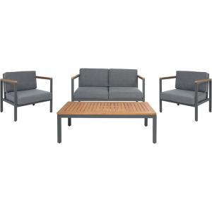 SAFAVIEH Outdoor Collection Chicopee Natural/Light Grey Solid Wood Corner Conversation Patio Set(Natural/Grey)