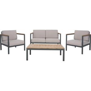 SAFAVIEH Outdoor Collection Chicopee Natural/Light Grey Solid Wood Corner Conversation Patio Set(Natural/Light Grey)