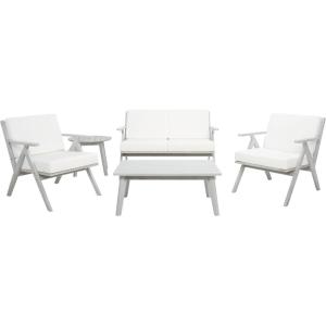 SAFAVIEH Outdoor Collection Dryad Natural/Light Grey Cushion Solid Wood 5-Piece Conversation Patio Set(Grey/Beige)