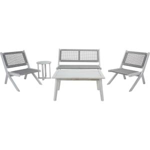 SAFAVIEH Outdoor Collection Kobina Natural/Natural Rope Solid Wood 5-Piece Conversation Patio Set(Grey/Grey)