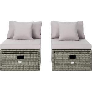 SAFAVIEH Outdoor Collection Pramla Black/Light Grey Cushion Settee & Ottoman (Fully Assembled) – Set of 2(Grey / Grey)
