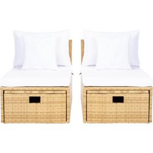 SAFAVIEH Outdoor Collection Pramla Black/Light Grey Cushion Settee & Ottoman (Fully Assembled) – Set of 2(Natural / White)