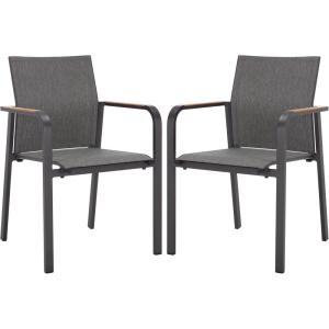 SAFAVIEH Outdoor Patio Furniture Collection – Dexter White Aluminum Arm Chair Set of 2 with Teak Arms, Textilene Seating, Fully Assembled (PAT4050C-SET2)(Grey)
