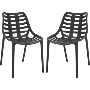 SAFAVIEH Outdoor Patio Furniture Collection – Fufa Beige Dining Chair Set of 2, Fully Assembled Outdoor Chairs, Modern Open-Back Design, Weather-Resistant Patio Seating (PAT4700B-SET2)(Black)